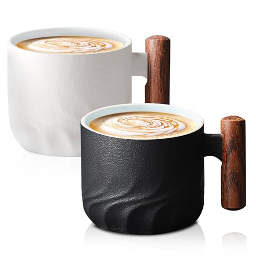 Porzellan Kaffeetasse, 2 Stück Espressotassen, Kaffeetassen Mit Henkel, Cappuccino Tassen, 70ml Teetasse Espressotassen, Mini Teetasse Kaffeetasse, Keramiktasse Für Espresso Tee Latte (Schwarz + Weiß) von SUNOYA