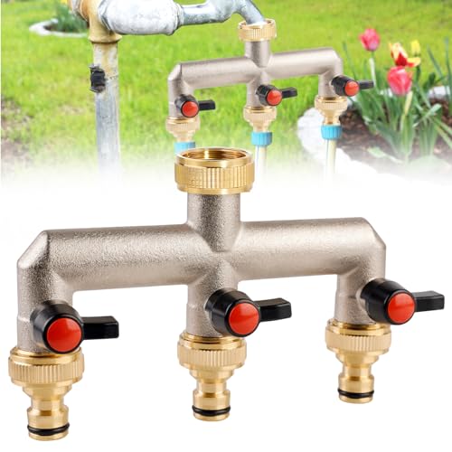 SUNOYA 3-Wege Wasserverteiler, 3-Wege Wasserhahn Wasserverteiler, 3-Wege Tap Distributor Water, 3/4 Zoll Messing Wasseranschluss Verteile, Kugelhahn zum Einstellen und Absperren des Wasserflusses von SUNOYA