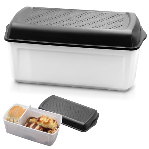 SUNOYA Brotkasten, Brotbehälter, Brotaufbewahrungsbox mit Trenner und Bread Deckel, Großer Frischhaltebehälter, Länger Frisch Brotaufbewahrung - 33.5cm*17.5cm*15.5 cm von SUNOYA