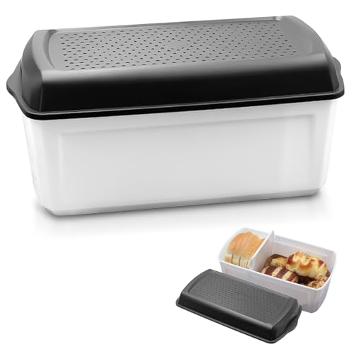 SUNOYA Brotkasten, Brotbox Mit Luftloch, Brotkasten Mit Großer Kapazität, Lebensmittelecht Brot Bread Deckel Schwarz Bpa-Frei - Backwaren Bleiben Länger Frisch(33.5 * 17.5 * 15.5cm) von SUNOYA