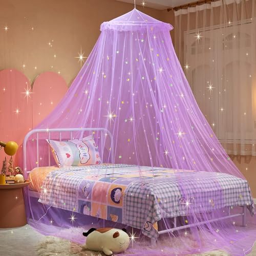 SUNOYA Moskitonetz Betthimmel, Baldachin Kinderzimmer, Himmelbett Vorhänge, Betthimmel Mädchen, Babyzimmer Deko, Moskitonetz für Babyzimmer, Violett, 60 * 250 * 880cm von SUNOYA