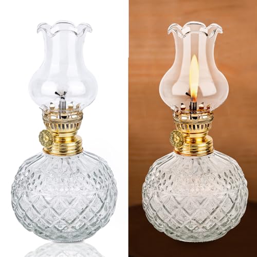 SUNOYA Petroleumlampe für Innenräume, Öllampen aus Glas - Retro Nostalgie Transparente Einstellbare Helligkeit, Winddicht Dekorative Öllampe für Wohnzimmer Esszimmer Notfalleinsatz von SUNOYA