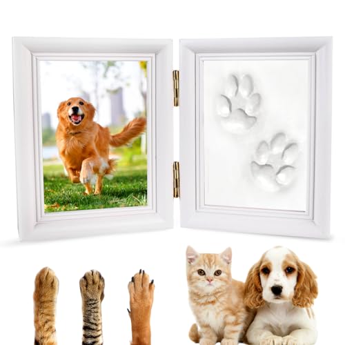 SUNOYA Pfotenabdruck Set Hund oder Katze, Pet Pawprints Bilderrahmen und Abdruck-Set, 3D Gipsabdruck Set, Wanddekoration, Perfekte Geschenkidee für Haustiere Besitzer (Weiß) von SUNOYA