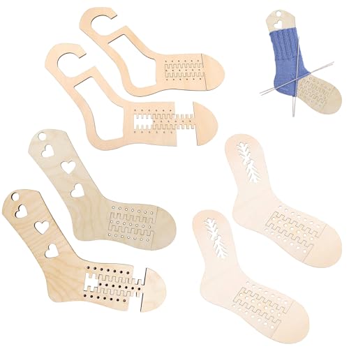 SUNOYA Sockenbretter, Sockenschablone, DIY Gewebte Socken Holzmodell, 5 Stück Sockenspanner, Hölzerne Sockenblocker zum Stricken und Häkeln, Handstricken Form Weben Garn Handwerk - Hohles Muster (B) von SUNOYA
