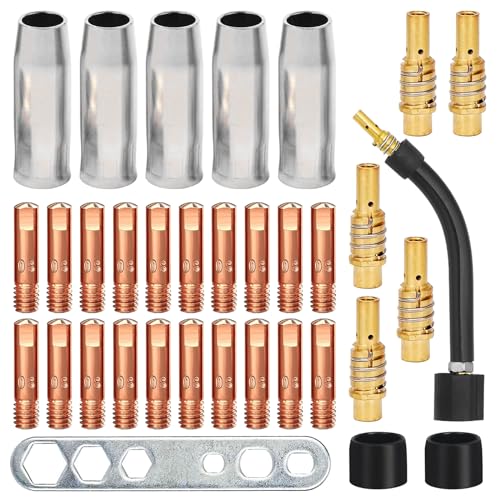 SUNOYA Verschleißteile Set, 34 Stück Schweißbrenner Verschleißteile, MIG/MAG Schweißzubehör Set, Ersatzteile Schweißgerät, Schweißbrenner Zubehör, Gasdüse, Düsenstock, Stromdüse, Isolator, Werkzeug SUNOYA Verschleißteile Set, 34 Stück Schweißbrenner Verschleißteile, MIG/MAG Schweißzubehör Set, Ersatzteile Schweißgerät, Schweißbrenner Zubehör, Gasdüse, Düsenstock, Stromdüse, Isolator, Werkzeug von SUNOYA