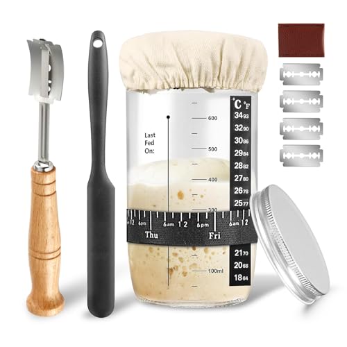 Sauerteig Starter Set, 24oz Sourdough Starter Jar Mit Thermometer, Datum Markiert Fütterung Band, Cloth Cover & Metal Lid, Spatel, Sourdough Starter Kit, Sauerteig Starter Glas Set Für Baking Supplies von SUNOYA