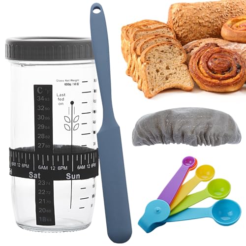 Sauerteig-Starterglas, 650ml Sauerteig Glas, Sauerteig Starter Set, Sauerteig Starter Glas Mit Löffel Und Stoffbezug, Sourdough Starter Kit, Sauerteigstarter Behälter Zum Backen Von Sauerteigbrot von SUNOYA