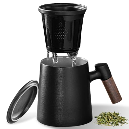 Teetasse Mit Deckel Und Sieb,400ml Holzgriff Teebecher,Teetasse Mit Sieb,Tasse Mit Deckel,Tee Tasse,Teetasse Mit Deckel für Geschenk,Zuhause,Einweichentee von SUNOYA