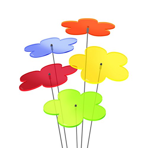SUNPLAY "Sonnenfänger Blumen im FARBMIX, 5 Stück zu je 10 cm Durchmesser im Set + 35 cm Schwingstäbe von SUNPLAY