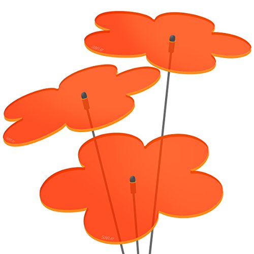 SUNPLAY "Sonnenfänger Blumen in ORANGE, 3 Stück je 20 cm Durchmesser im Set + 70 cm Schwingstäbe von SUNPLAY