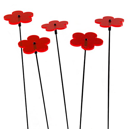 SUNPLAY "Sonnenfänger-Blumen in ROT, 5 Stück zu je 5 cm Durchmesser im Set + 35 cm Schwingstäbe von SUNPLAY