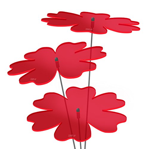 SUNPLAY Sonnenfänger Butterblume in ROT, 3 Stück zu je 20 cm Durchmesser im Set + 70 cm Schwingstäbe von SUNPLAY