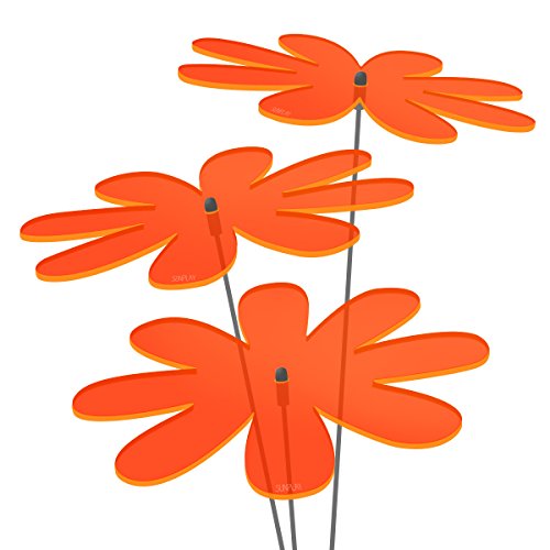 SUNPLAY Sonnenfänger Gänseblümchen in ORANGE, 3 Stück zu je 20 cm Durchmesser im Set + 70 cm Schwingstäbe von SUNPLAY