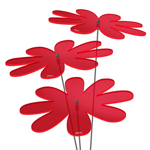 SUNPLAY Sonnenfänger Gänseblümchen in ROT, 3 Stück zu je 20 cm Durchmesser im Set + 70 cm Schwingstäbe von SUNPLAY