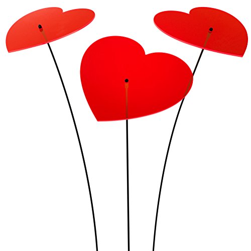 SUNPLAY "Sonnenfänger Herzen in ROT, 3 Stück je 20 cm Durchmesser im Set + 70 cm Schwingstäbe von SUNPLAY