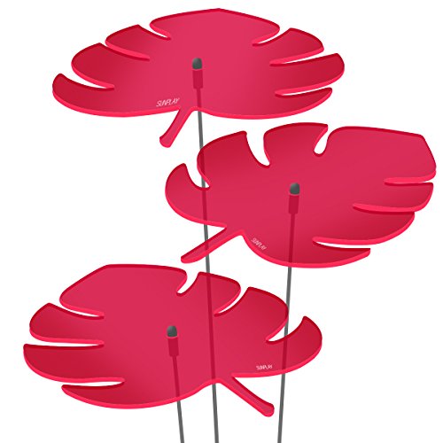 SUNPLAY Sonnenfänger - Monstera-Blatt Set - 3X Rot- Ø 20 cm Durchmesser + Schwingstäbe von SUNPLAY