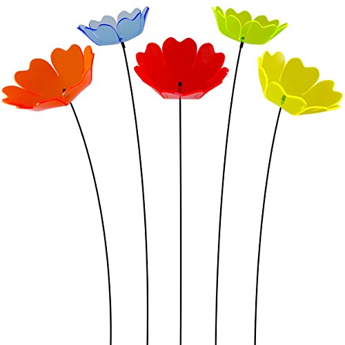 SUNPLAY Sonnenfänger Primel im FARBMIX, 5 Stück zu je 15 cm Durchmesser im Set + 70 cm Schwingstäbe von SUNPLAY