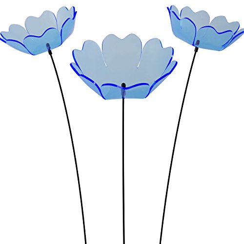 SUNPLAY Sonnenfänger Primel in BLAU, 3 Stück zu je 15 cm Durchmesser im Set + 70 cm Schwingstäbe von SUNPLAY