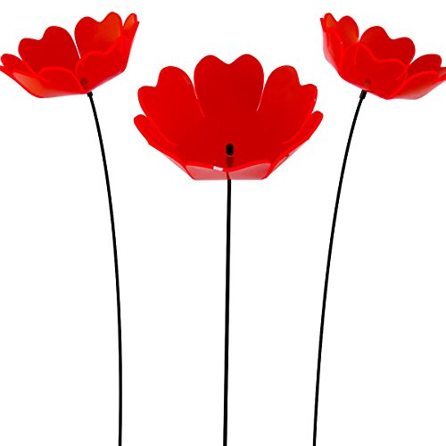 SUNPLAY Sonnenfänger Primel in ROT, 3 Stück zu je 15 cm Durchmesser im Set + 70 cm Schwingstäbe von SUNPLAY