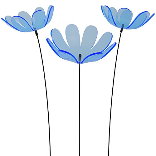 SUNPLAY Sonnenfänger Ringelblume in BLAU, 3 Stück zu je 15 cm Durchmesser im Set + 70 cm Schwingstäbe von SUNPLAY