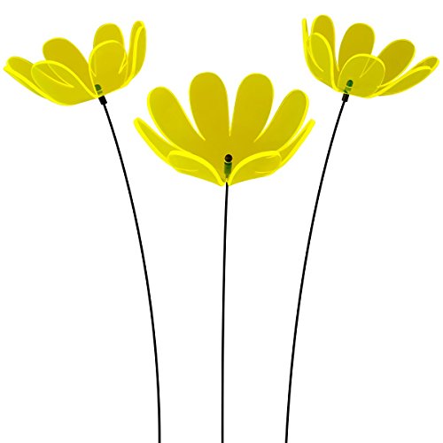 SUNPLAY Sonnenfänger Ringelblume in GELB, 3 Stück zu je 15 cm Durchmesser im Set + 70 cm Schwingstäbe von SUNPLAY