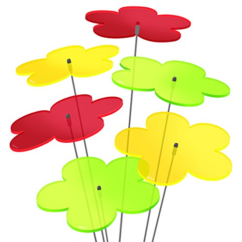 SUNPLAY "Sonnenfänger-Blumen 6er Set - 2X Gelb, 2X Grün, 2X Rot - 6 Stück zu je 20 cm Durchmesser im Set + 70 cm Schwingstäbe von SUNPLAY