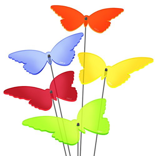 SUNPLAY Sonnenfänger Schmetterlinge Isabelle im FARBMIX, 5 Stück zu je 20 cm Durchmesser im Set + 70 cm Schwingstäbe von SUNPLAY