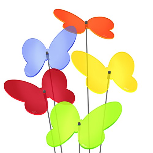 SUNPLAY Sonnenfänger Schmetterlinge Marie im FARBMIX, 5 Stück zu je 20 cm Durchmesser im Set + 70 cm Schwingstäbe von SUNPLAY