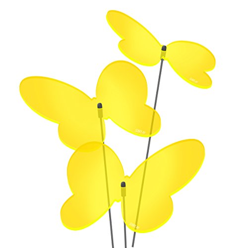 SUNPLAY Sonnenfänger Schmetterlinge Marie in GELB, 3 Stück zu je 10 cm Durchmesser im Set + 35 cm Schwingstäbe von SUNPLAY