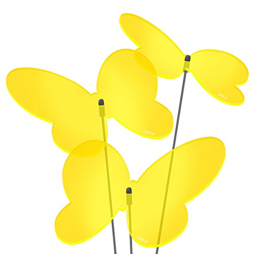 SUNPLAY Sonnenfänger Schmetterlinge Marie in GELB, 3 Stück zu je 20 cm Durchmesser im Set + 70 cm Schwingstäbe von SUNPLAY