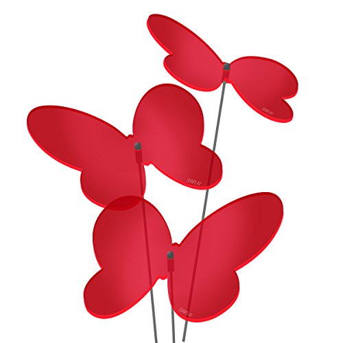 SUNPLAY Sonnenfänger Schmetterlinge Marie in ROT, 3 Stück zu je 10 cm Durchmesser im Set + 35 cm Schwingstäbe von SUNPLAY