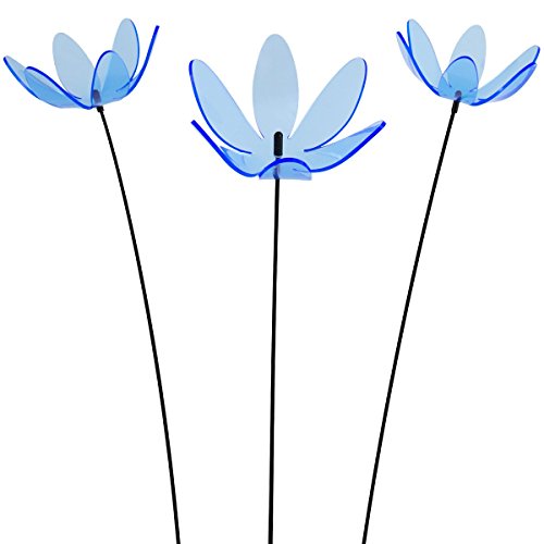 SUNPLAY Sonnenfänger Seerose in BLAU, 3 Stück zu je 15 cm Durchmesser im Set + 70 cm Schwingstäbe von SUNPLAY