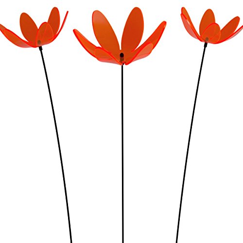 SUNPLAY Sonnenfänger Seerose in ORANGE, 3 Stück zu je 15 cm Durchmesser im Set + 70 cm Schwingstäbe von SUNPLAY