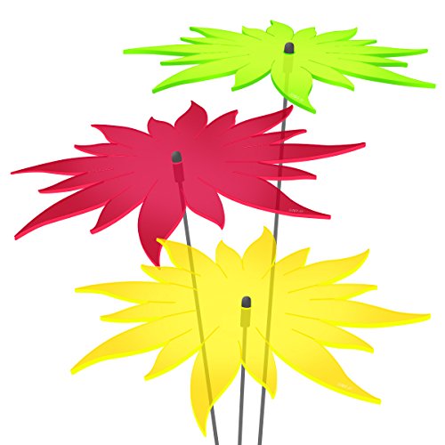 SUNPLAY Sonnenfänger - Sonnenblumen 3er-Set - Gelb, Grün, Rot - Ø 20 cm Durchmesser + Schwingstäbe von SUNPLAY