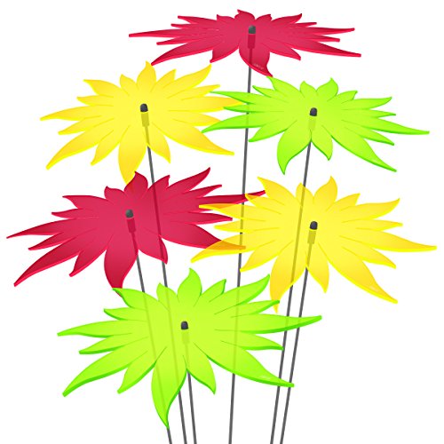 SUNPLAY Sonnenfänger - Sonnenblumen 6er-Set - 2X Gelb, 2X Grün, 2X Rot - Ø 20 cm Durchmesser + Schwingstäbe von SUNPLAY