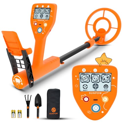 SUNPOW Metalldetektor für Kinder - Exklusive Cartoon-LCD-Anzeige, IP68 wasserdichte Spule, Unisex Design, 3 Modelle (All Metal/Disc/Pinpoint Mode), 32-40 Zoll Verstellbarer Stiel für Kinder 5-12 von SUNPOW