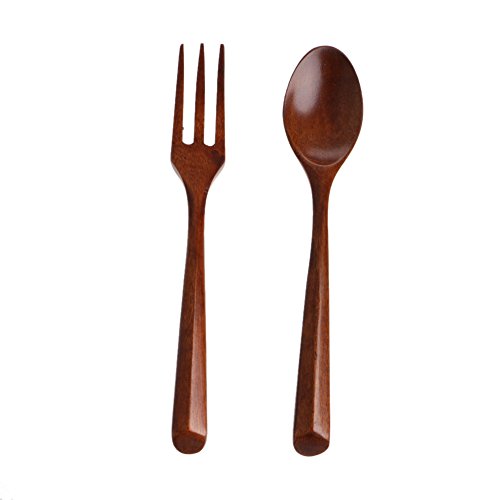 SUNPRETTY Set Holz Esslöffel Gabel Holz Besteck Salat Kochen Essgeschirr Geschirr Löffel Gabel von SUNPRETTY