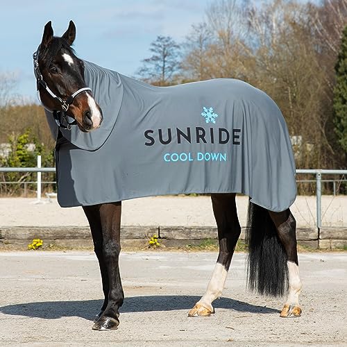 SUNRIDE Kühldecke für Pferde (Cool Down) 3-teilig - mit Halsteil und Tuch - sofortiger Kühleffekt durch Verdunstungskälte - nachhaltig - einfache Anwendung - grau (145 cm) von SUNRIDE