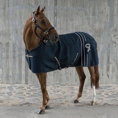 SUNRIDE Stalldecke 50g für Pferde - mit Fleece - geeignet als Unterdecke - extrem atmungsaktiv - abnehmbare Bauchgurte (blau, 155 cm) von SUNRIDE