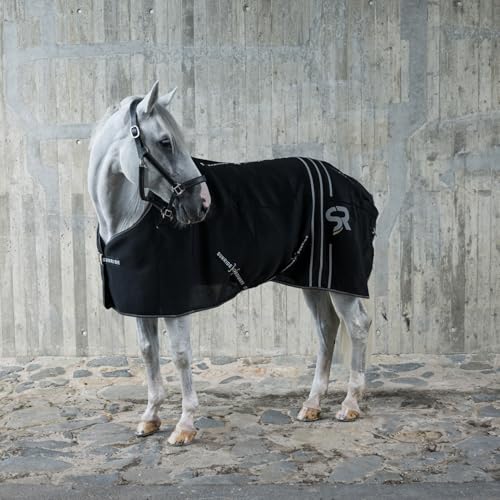 SUNRIDE Stalldecke 50g für Pferde - mit Fleece - geeignet als Unterdecke - extrem atmungsaktiv - abnehmbare Bauchgurte (schwarz, 105 cm) von SUNRIDE