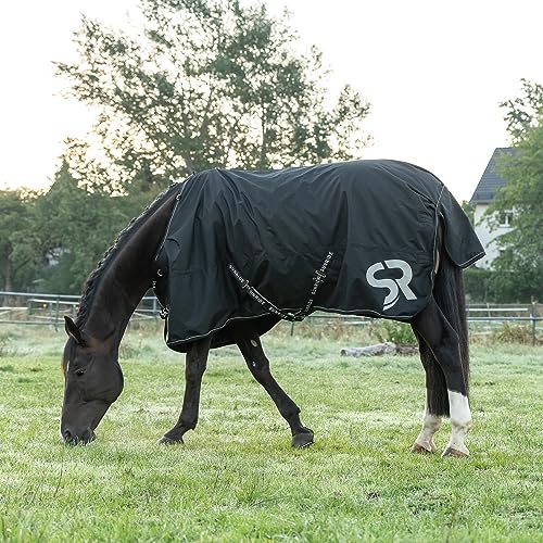SUNRIDE Regendecke 50g für Pferde (Dublin) - mit Unterdecken kombinierbar - 100% wasserdicht - 5.000mm Wassersäule - extrem atmungsaktiv - 600D - schwarz (105cm) von SUNRIDE