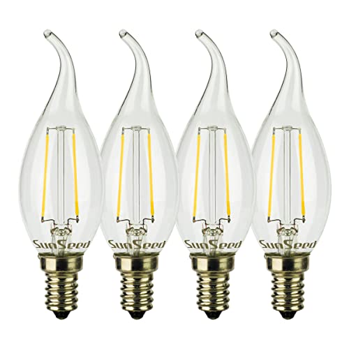 SUNSEED 4x Glühfaden LED Flamme Lampe E14 2W ersetzt 25W Neutralweiß 4000K von SUNSEED