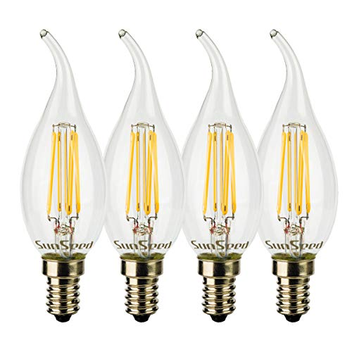 SUNSEED 4x Glühfaden LED Flamme Lampe E14 6W ersetzt 60W Warmweiß 2700K von SUNSEED
