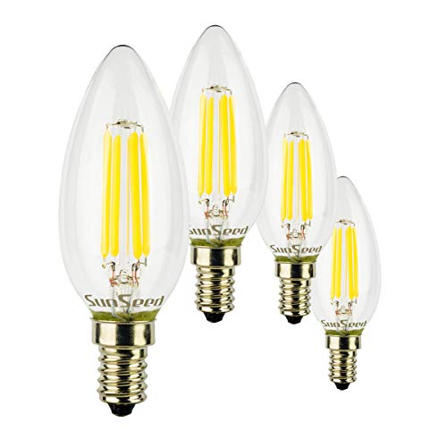 SUNSEED 4x Glühfaden LED Kerze Lampe E14 5W ersetzt 48W Neutralweiß 4000K von SUNSEED