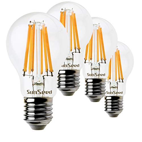 SUNSEED 4x Glühfaden LED classic Lampe E27 12W ersetzt 99W Warmweiß 2700K von SUNSEED