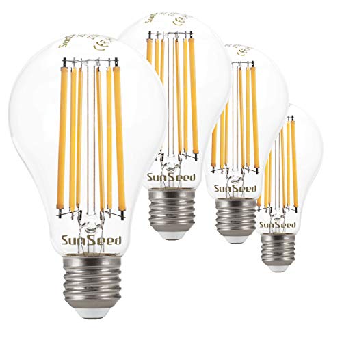 SUNSEED 4x Glühfaden LED classic Lampe E27 13W ersetzt 115W Warmweiß 2700K von SUNSEED