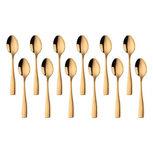 SUNSHENGEUR Kaffeelöffel, 12 Stück, Mini-Kaffeelöffel, Edelstahl, Espressolöffel, kleine Löffel für Dessert, Tee, Vorspeisen, 10,9 cm, Autogramm-Muster, Gold von SUNSENGEUR