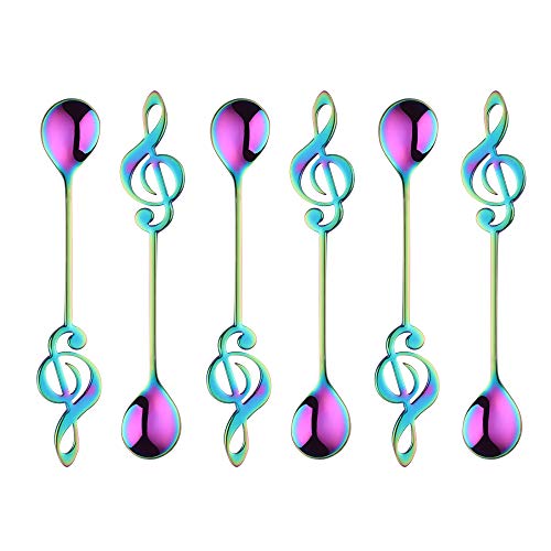 Sunsengeur Teelöffel 6 Stück Regenbogen Espressolöffel 18/10 Edelstahl Kaffeelöffel Musiknote 15,4 CM Kleine Dessertlöffel Tea Spoons von SUNSENGEUR