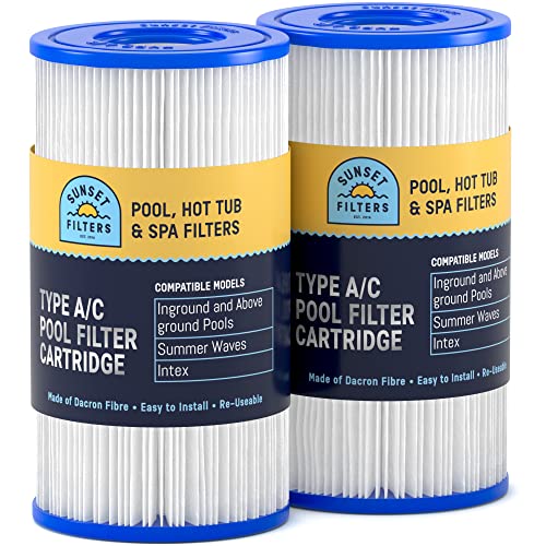 Sunset Filters Typ A/C Pool-Filterkartusche für Intex Filterpumpe, Inground und oberirdische Pools, Summer Waves Poolfilter Typ A oder C, aus Dacron-Faser, wiederverwendbar (2 Stück) von SUNSET FILTERS