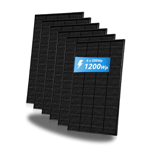 SUNSHARE Solarmodul Komplett Schwarz Solarpanel JA-Solar Komponenten Balkonkraftwerk 25% Wirkungsgrad Full Black n-type Ray (Solarmodul 200W *6) von SUNSHARE